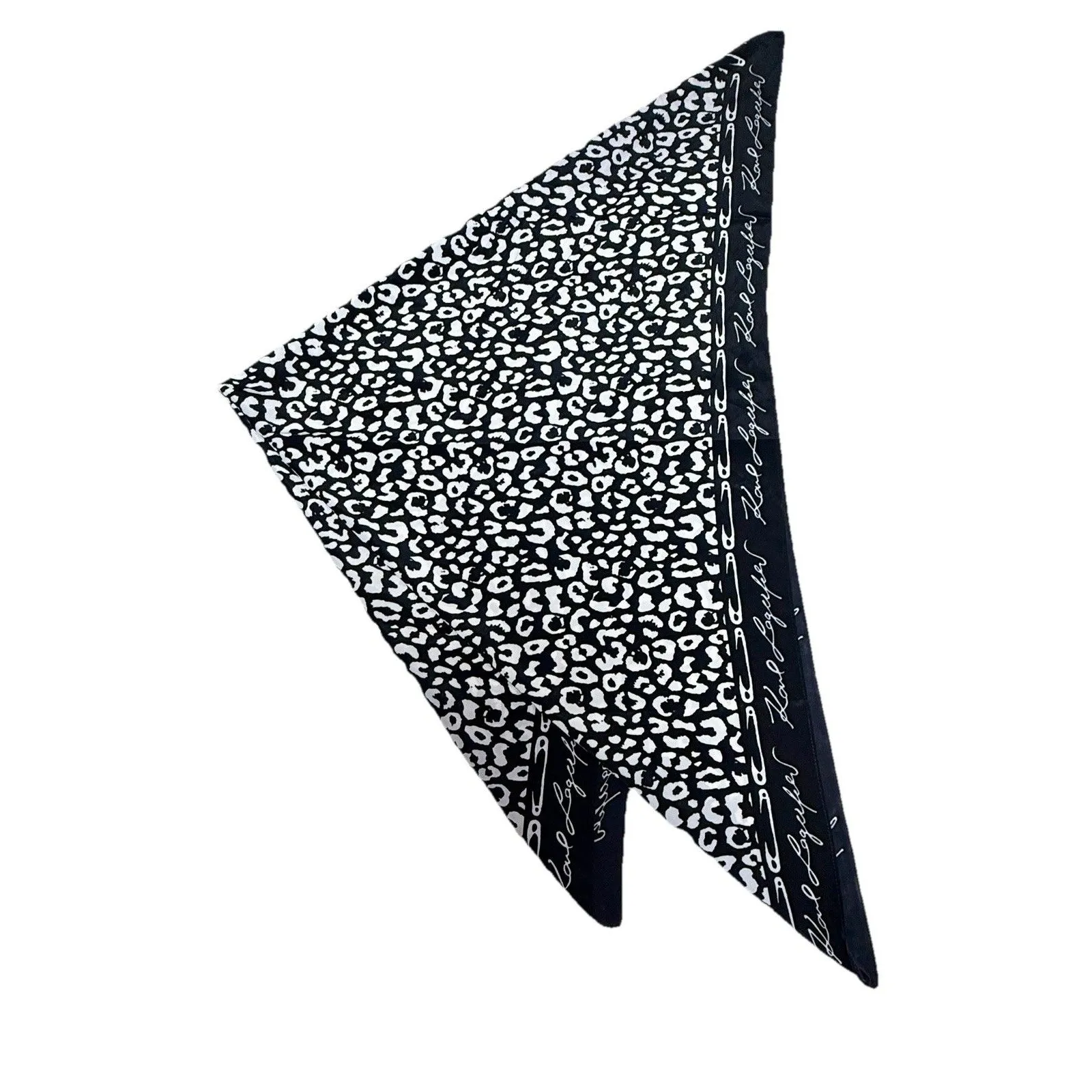 Karl Lagerfeld Silk Scarf Leopard Print Black White Heart Charm Pendant - Image 8
