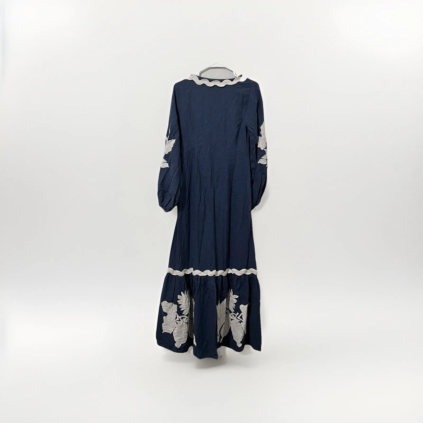 Farm Rio Anthropologie Blue Linen Embroidered Dress Size XL Petite - Image 3