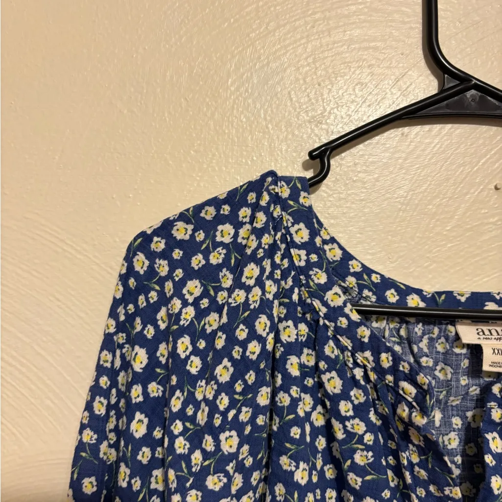 a.n.a XXL Navy Blue Floral Peasant Boho Blouse Long Sleeve - Image 6