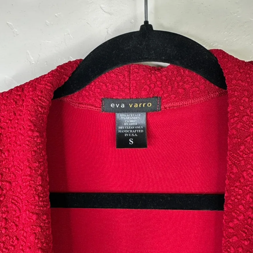 Eva Varro Barcelona Claret Red Pebble Textured Knit Open Lapel Long Jacket Small - Image 3