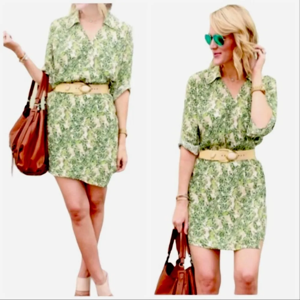 CAbi Leaf Print Dress Faux Wrap V-Neck Size M - Image 5