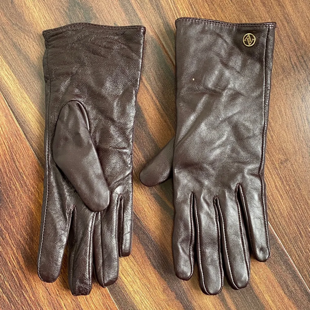 Adrienne Vittadini Oxblood Leather Gloves Cashmere Wool Lining Size Medium - Image 3