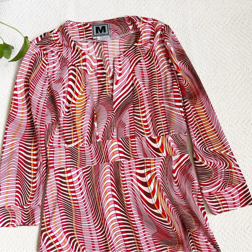 90s Vintage Retro Psychedelic Abstract Print Red Mini Dress - Image 4