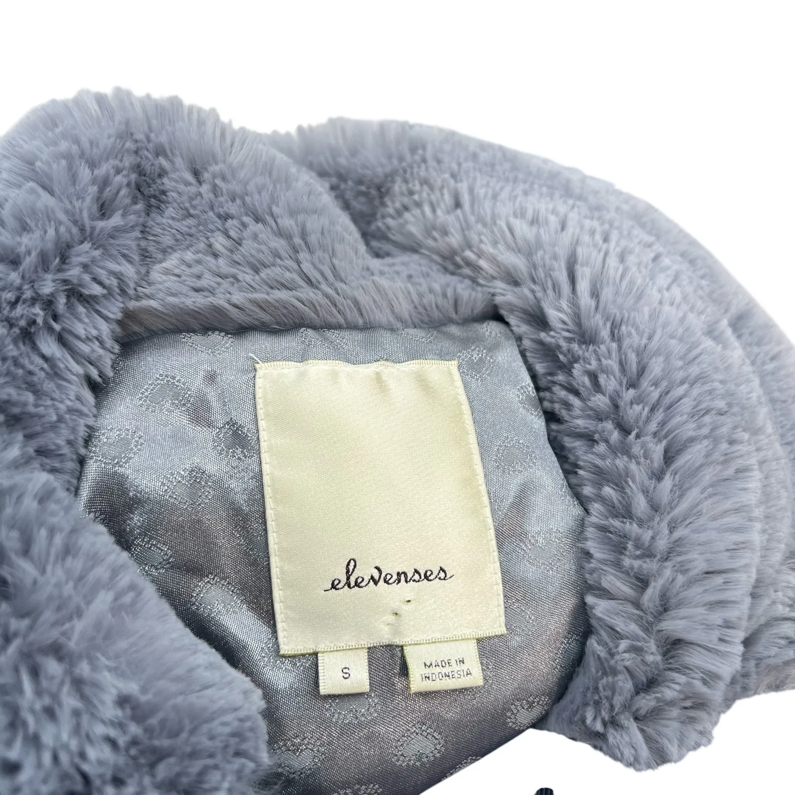 Anthropologie Elevenses Bristol Faux Fur Jacket Blue Gray Size Small - Image 9