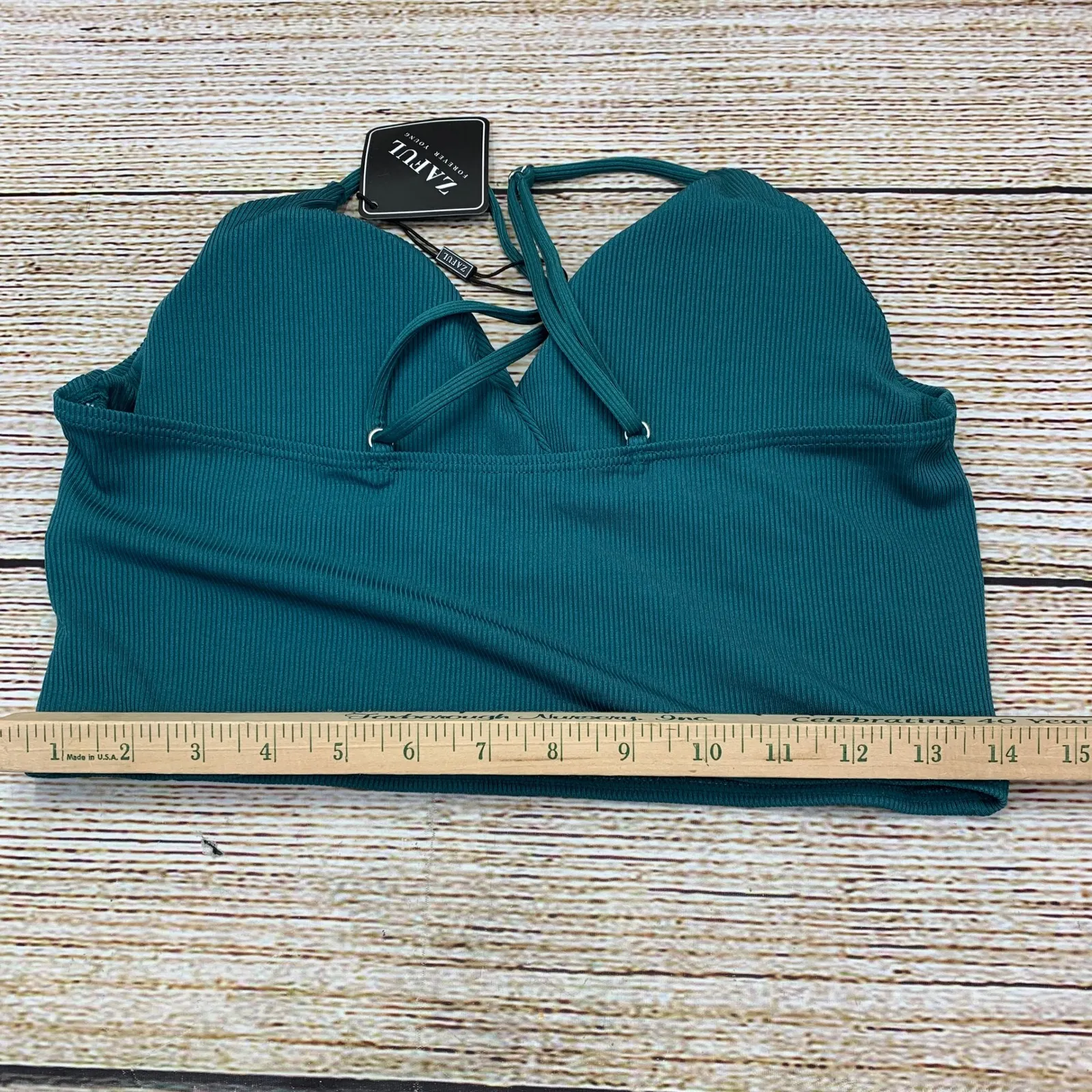 Zaful Teal Ribbed Knit Cross Wrap Cropped Cami Tank Top🆕[Women's Size US 8] NEW - Image 3