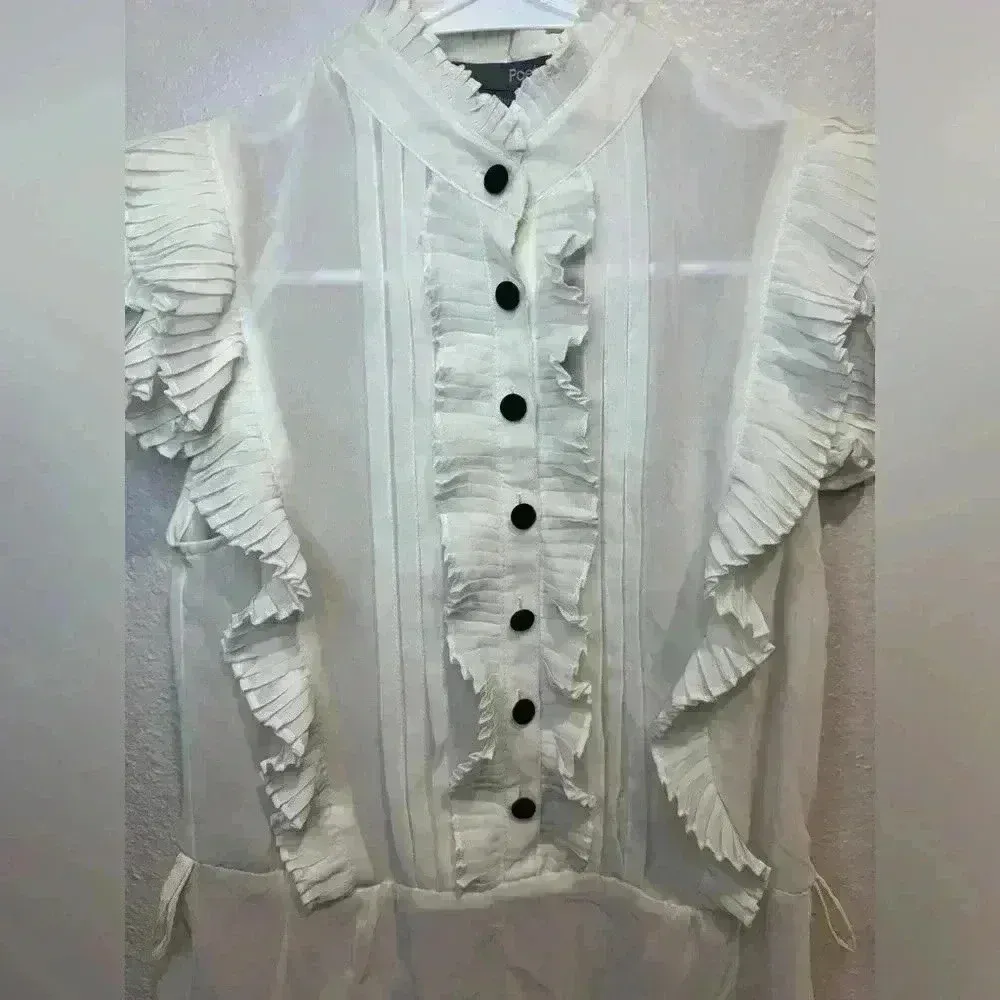 Poetry NWT Women’s Button‎ Down Chiffon Sleeveless White Blouse Size S - Image 2