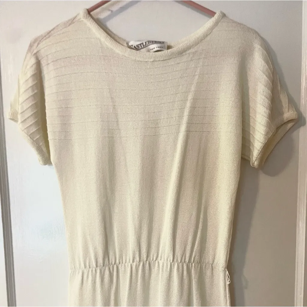 Vintage Castleberry Cream Or Off White Shortsleeved Dress Size Small Mid Length - Image 2