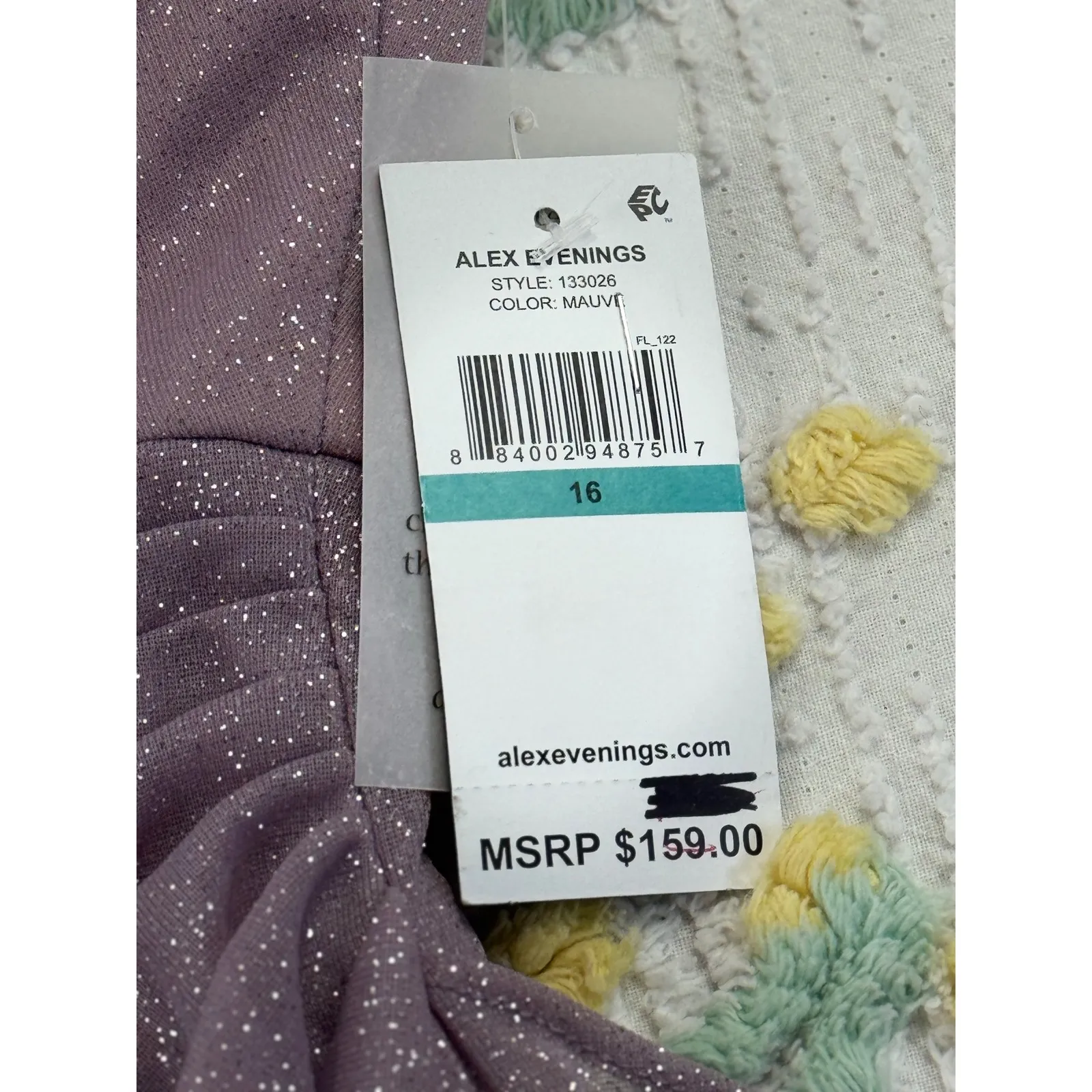 Alex Evenings Mauve Sparkle Ruched Off Shoulder Gown Formal Evening Dress 16 - Image 7