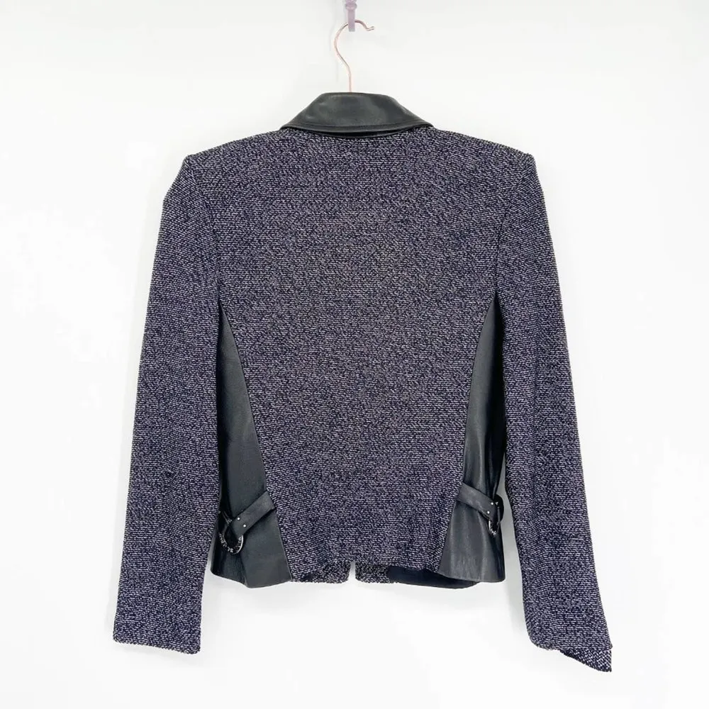St. John Collection Gray Black Tweed Zip Jacket Leather Panels Size S - Image 7
