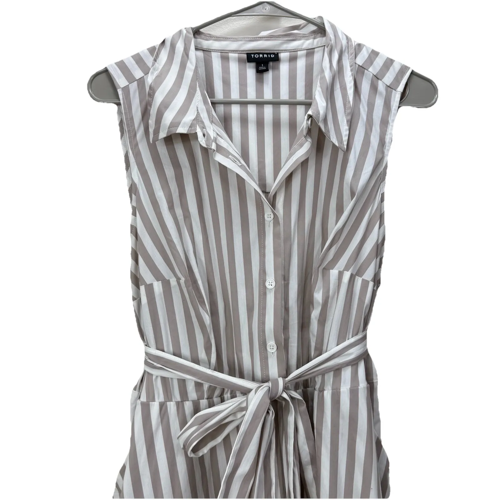 Torrid Taupe White Stripe Poplin Sleeveless Button Shirt Dress‎ Size 1X Pockets - Image 8