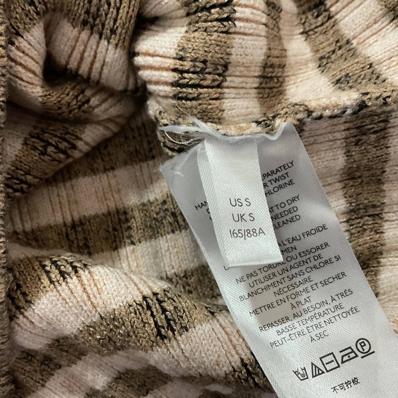 Maeve by Anthropologie Plaid Turtleneck Sweater Ribbed Knit Button Sleeve Small Tan - Image 5