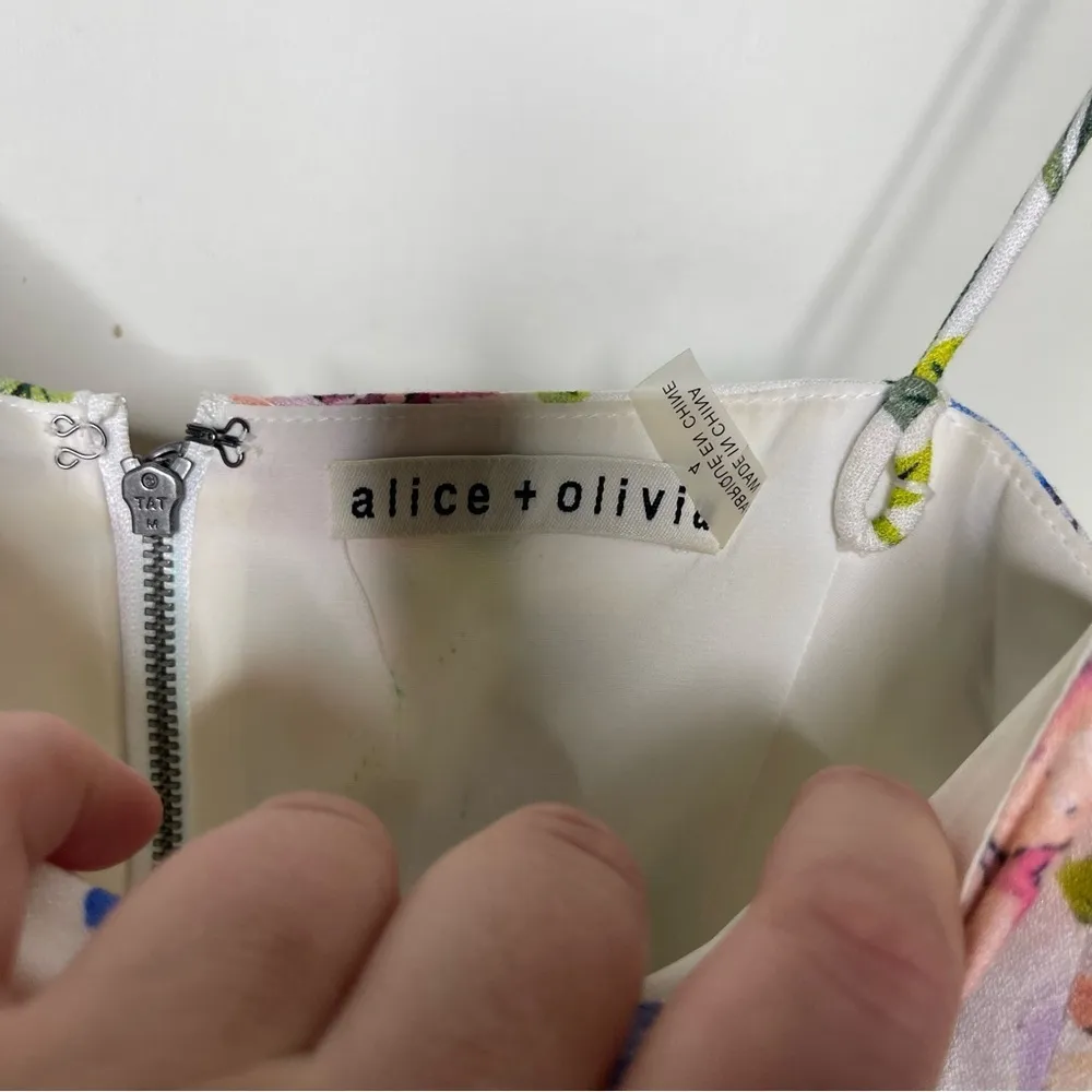 ALICE + OLIVIA Trixie Gardenia Spaghetti Strap Mini Dress Colorful Floral sz 4 - Image 4