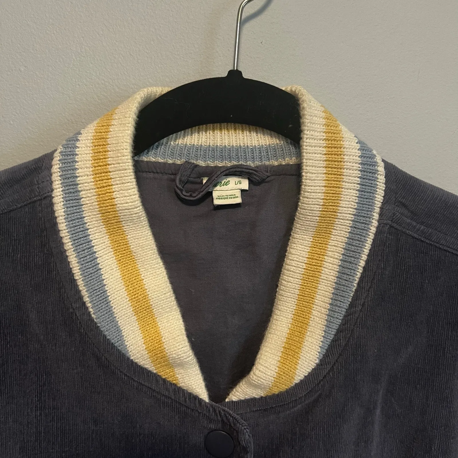 Aerie Corduroy Varsity Bomber Jacket With Blue and Yellow Trim Sz Large - Image 7
