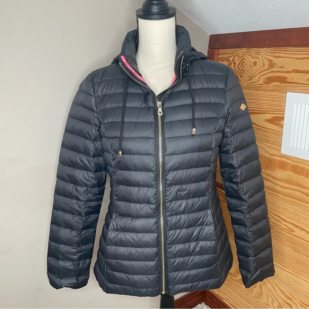 Kate Spade  Packable Puffer Jacket Duck Down Feathers Black Pink Extra Small XS - Image 2