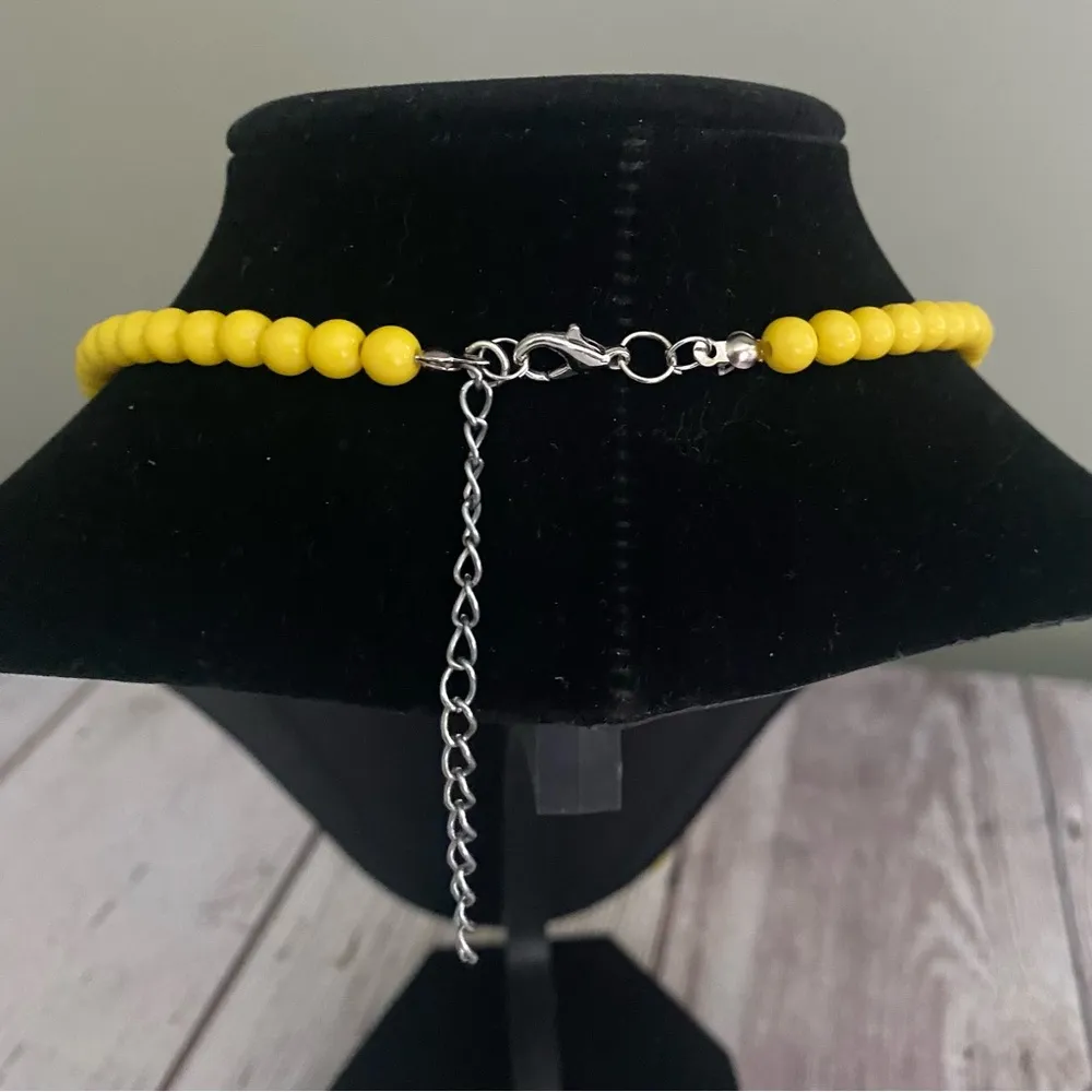 Bright Yellow Beaded Necklace and Earrings Set - Image 4