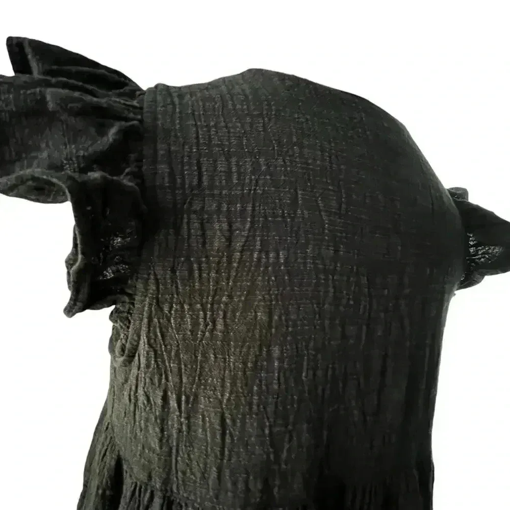 THML Women Small Dress Black Cotton Rayon‎ Embroidery Flutter Aztec Western SW - Image 5