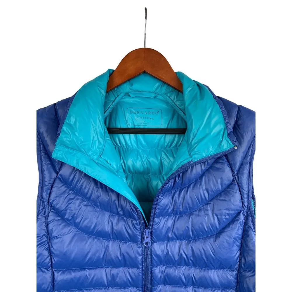Bernardo Packable Womens Down Puffer Vest Blue Teal Reversible Nylon Lightweight - Image 3
