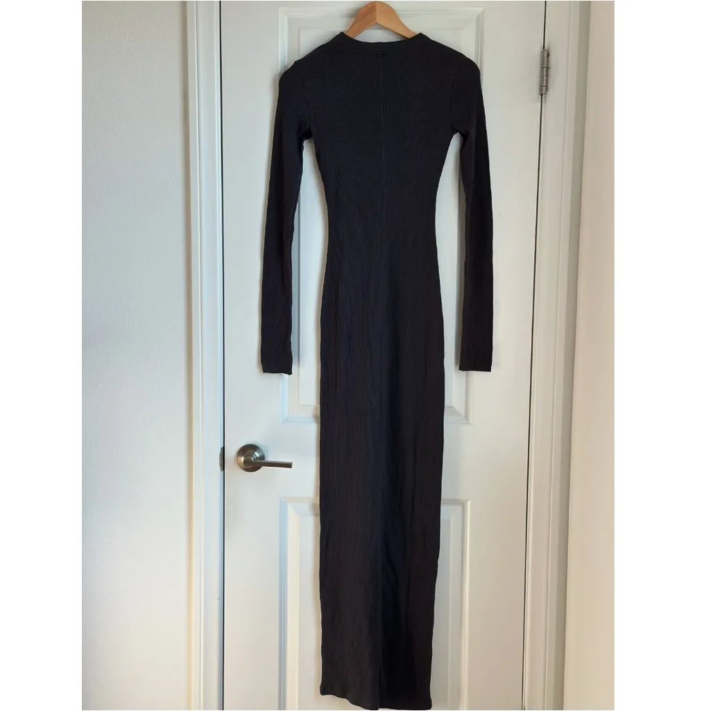 Skims Waffle Crew Neck Long Dress in Ash, Size X-Small - Image 6