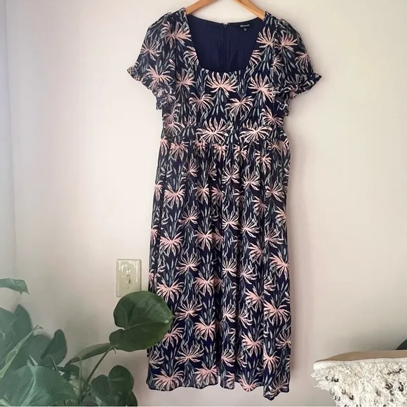 MADEWELL Ruffle-Sleeve Midi Dress in‎ Oasis Palms SIZE XS - Image 5