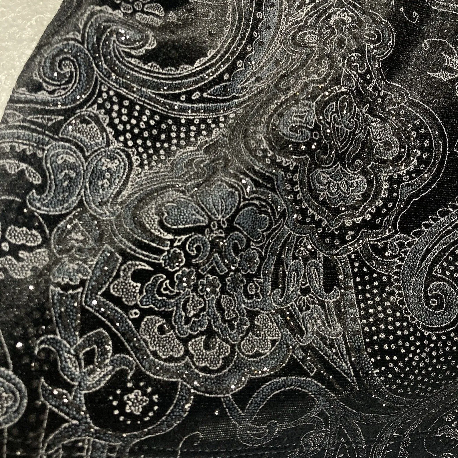 Velvet Burnout Blouse Top L Whimsigoth Glitter Shimmer Black Paisley Pullover - Image 6