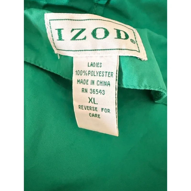 IZOD 90s Green Lightweight Windbreaker Jacket Women’s XL Full Zip Hooded Y2K - Image 6