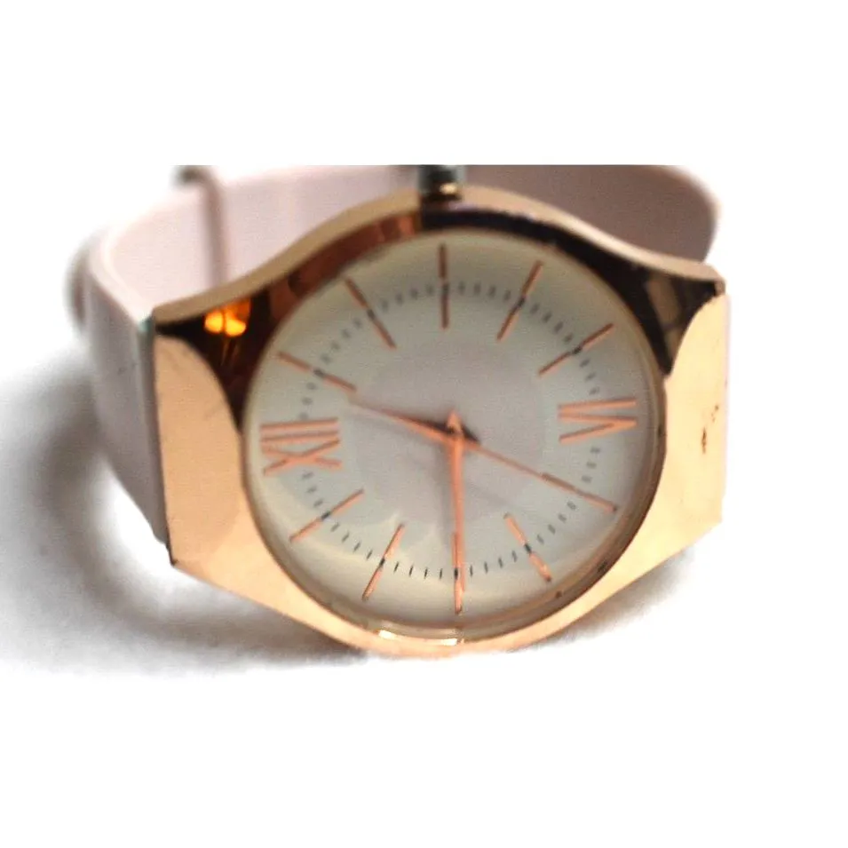 Ding Feng Fashion Rose Gold Tone White Face Pink Silicone Band New Battery Watch - Image 2