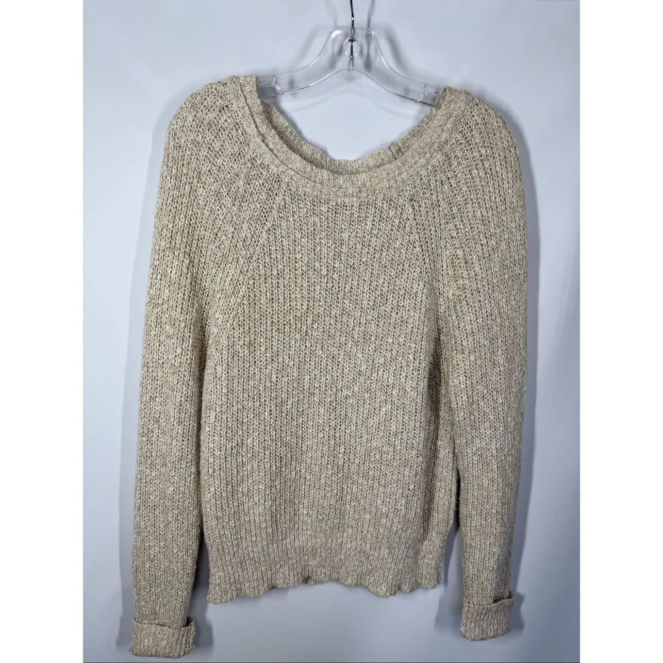 Free People Electric City Pullover sweater beige/oatmeal marled cotton linen ble - Image 2