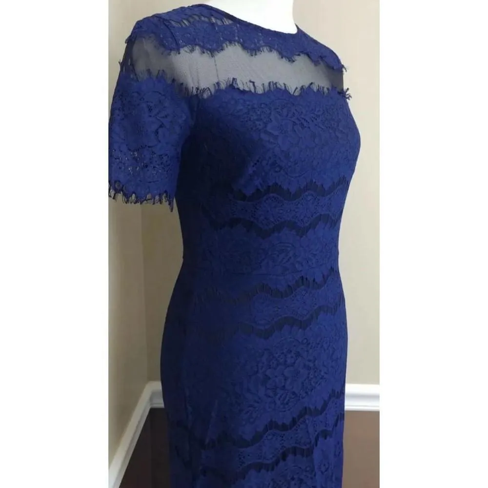 Dark Blue Lace Black Sheer Cutout Short Sleeve Midi Dress  ModCloth - Image 3