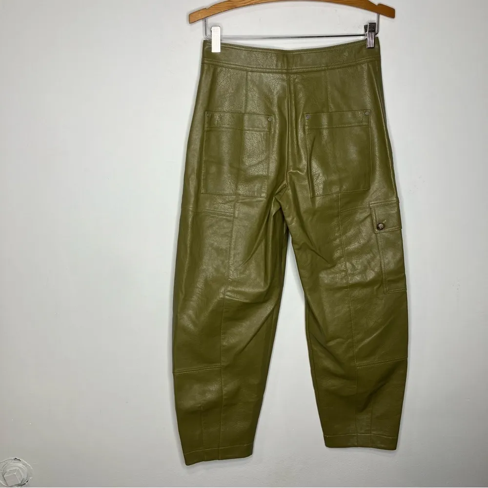 By Anthropologie green‎ faux leather barrel pants pleather size 0 trendy - Image 5
