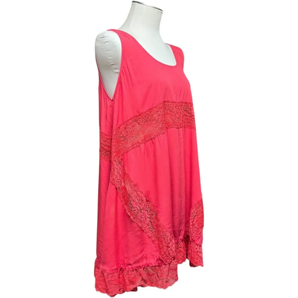 Easel Flowy Lace Sleeveless Top Red Large - Image 5