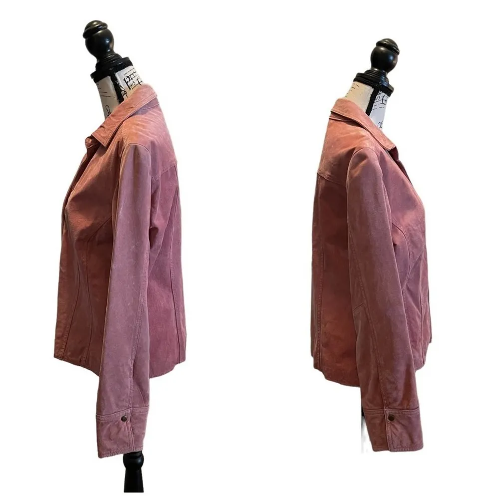 AMI A.M.I leather jacket blazer Pink size Large Snap Button Workwear Barbiecore - Image 3