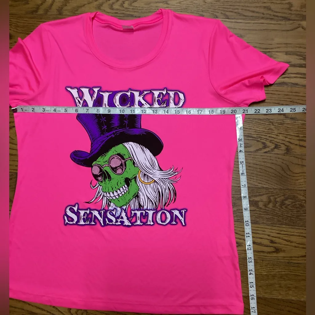 Graphic polyester tee shirt. Neon Pink. Size Large Pink - Image 4