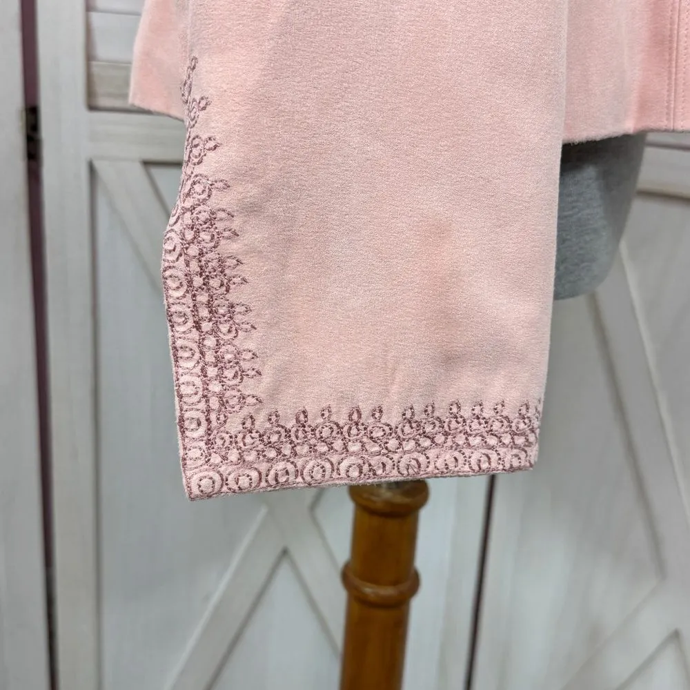 Dress Barn Embroidered Microfiber BlazerTopper Jacket Open Front Pink Medium - Image 6