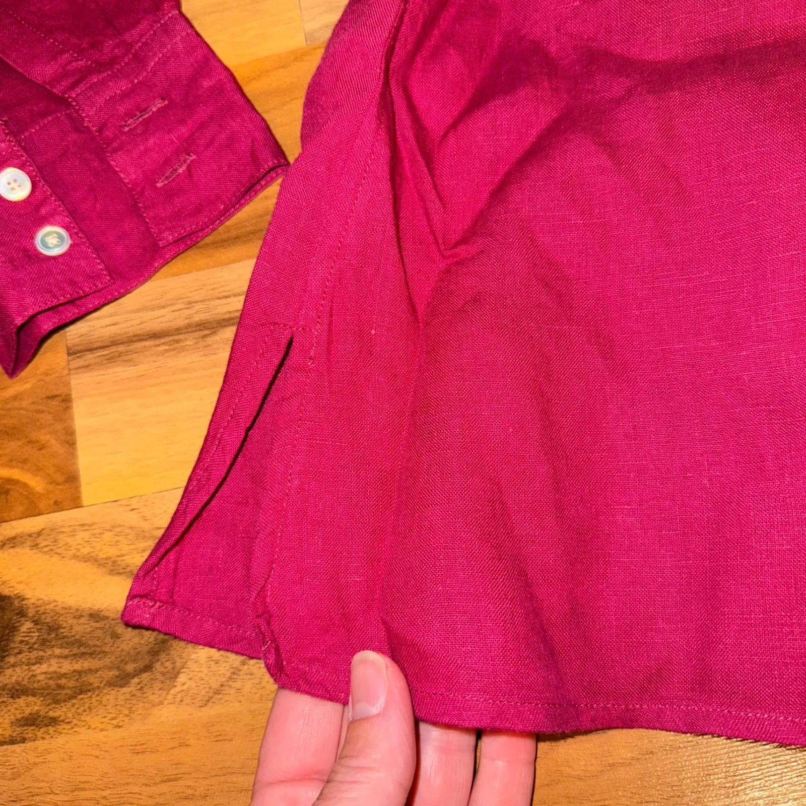 Talbots Petites maroon Linen Button Down Shirt‎ Collared Long Sleeve 12P resort - Image 2