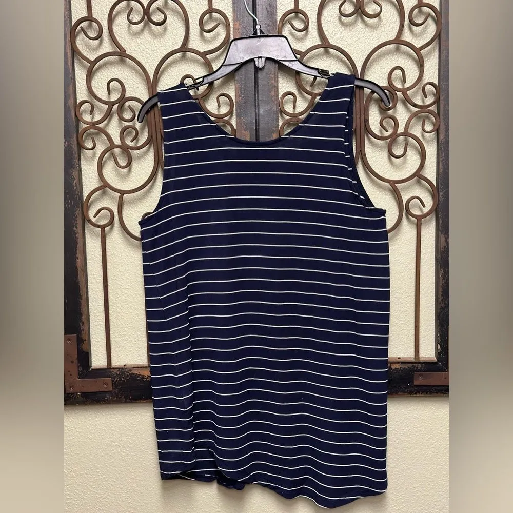Charlie Paige sleeveless navy & white striped pocket top - Image 2