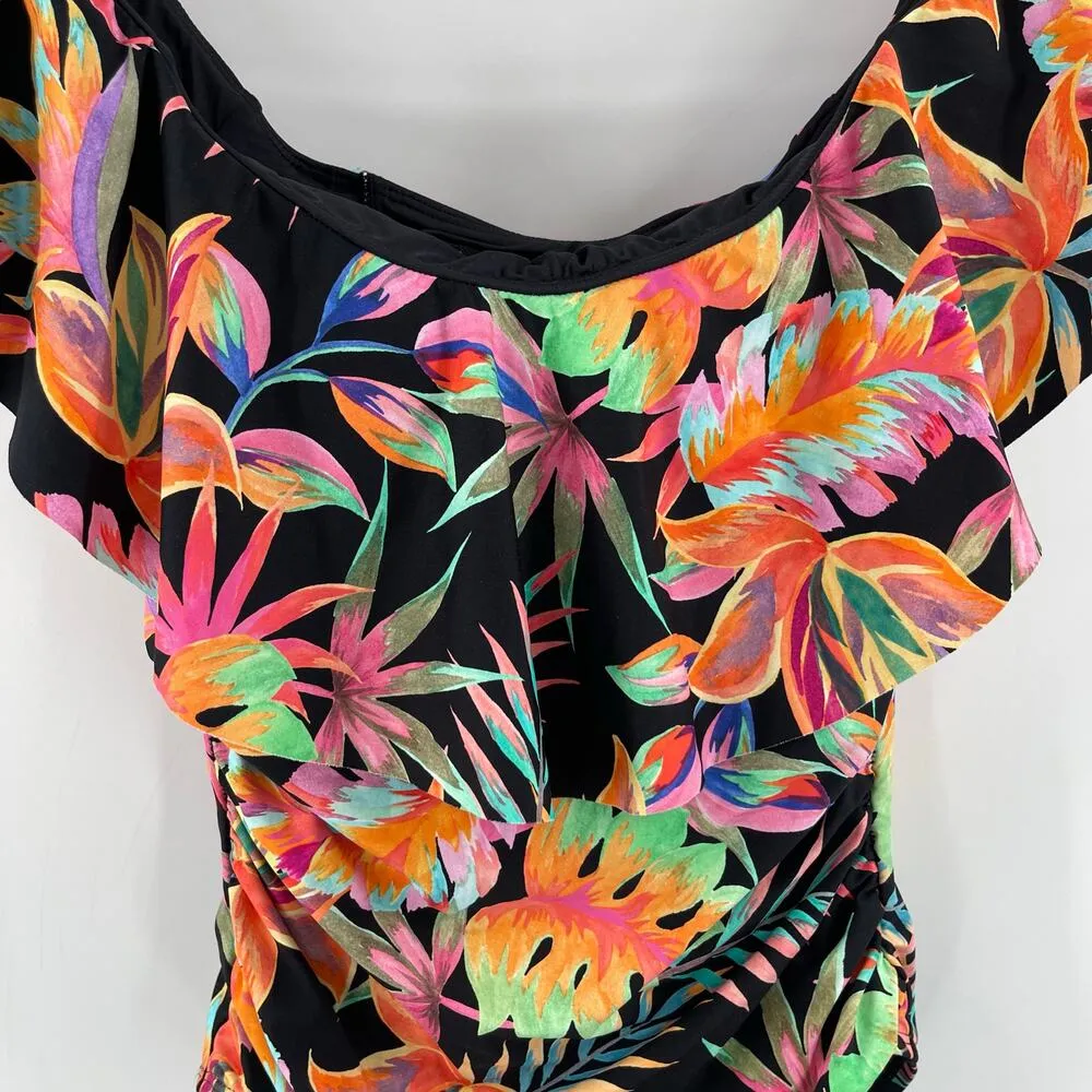 La Blanca Swimsuit Size 4 Best Escape Off Shoulder Ruffle One Piece Floral NEW - Image 10