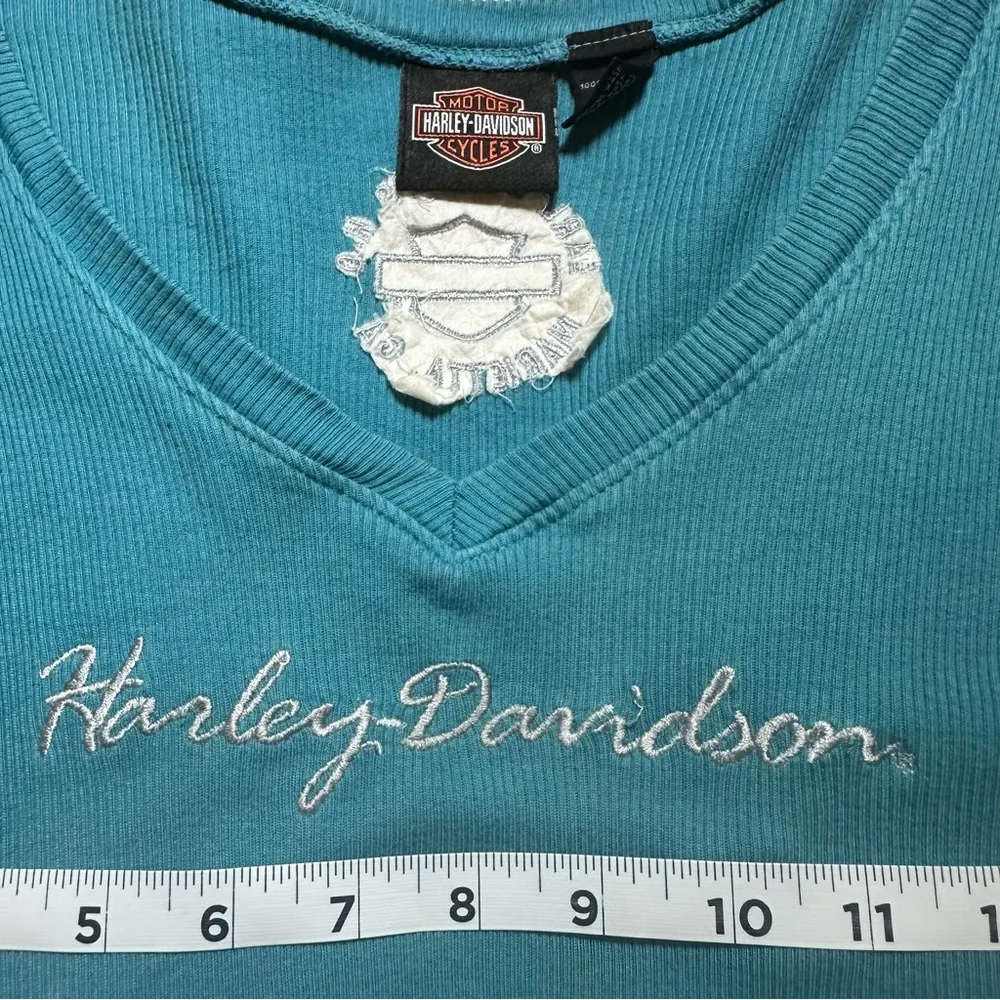 Harley Davidson Blue / Teal Short Sleeve T Shirt Tee Shirt Large - Image 7