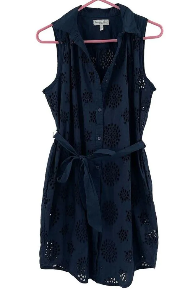 NEW MICHAEL STARS Bernadette Dress Size Small Navy Eyelet Cotton Shirtdress NWOT - Image 3