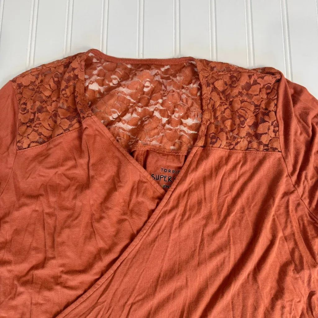 Torrid Super Soft Knit orange lace detail open front cardigan size 0/large E29 - Image 4