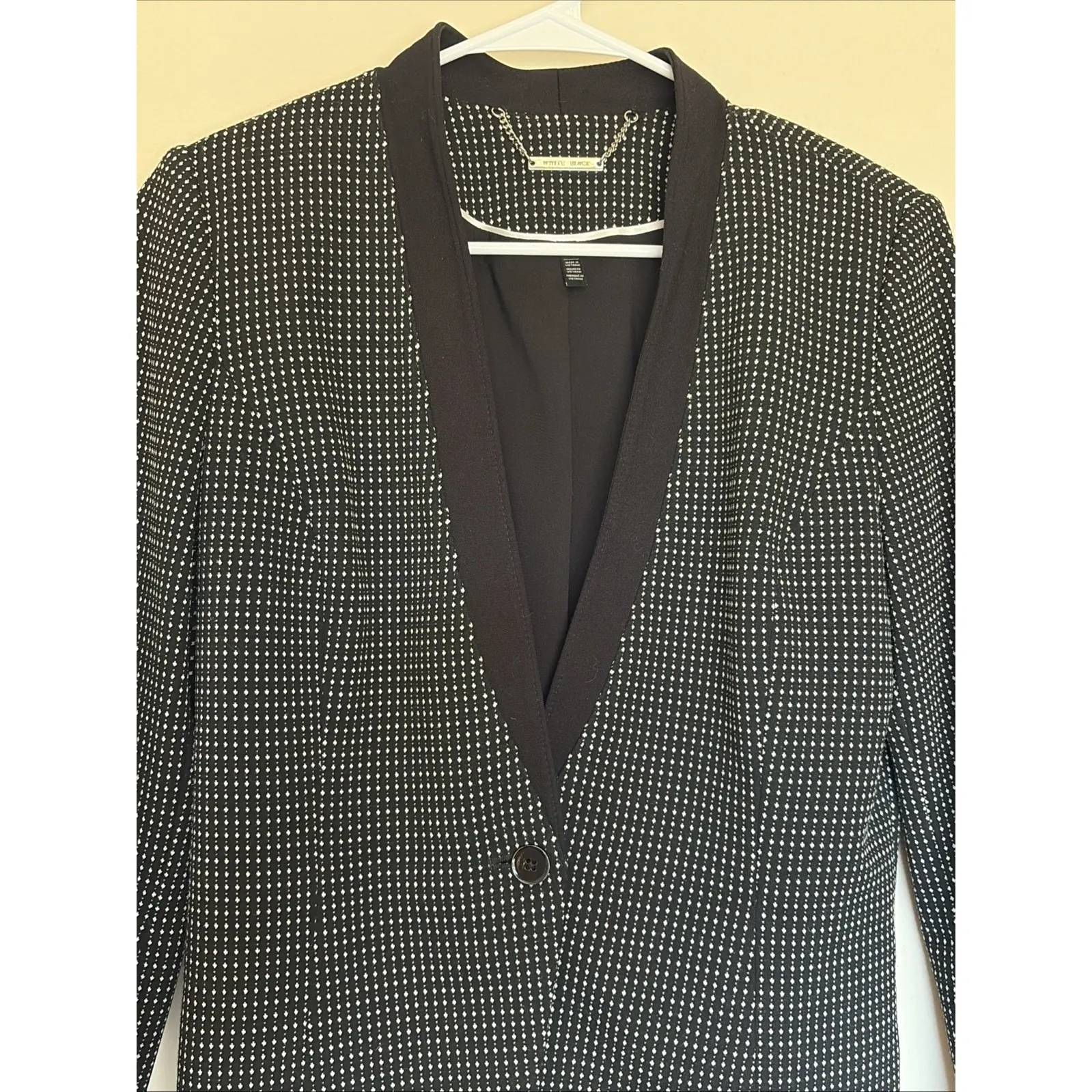 WHBM Classic Black Geometric Dot 1 Button Blazer Jacket Career Work Womens 6 EUC - Image 5