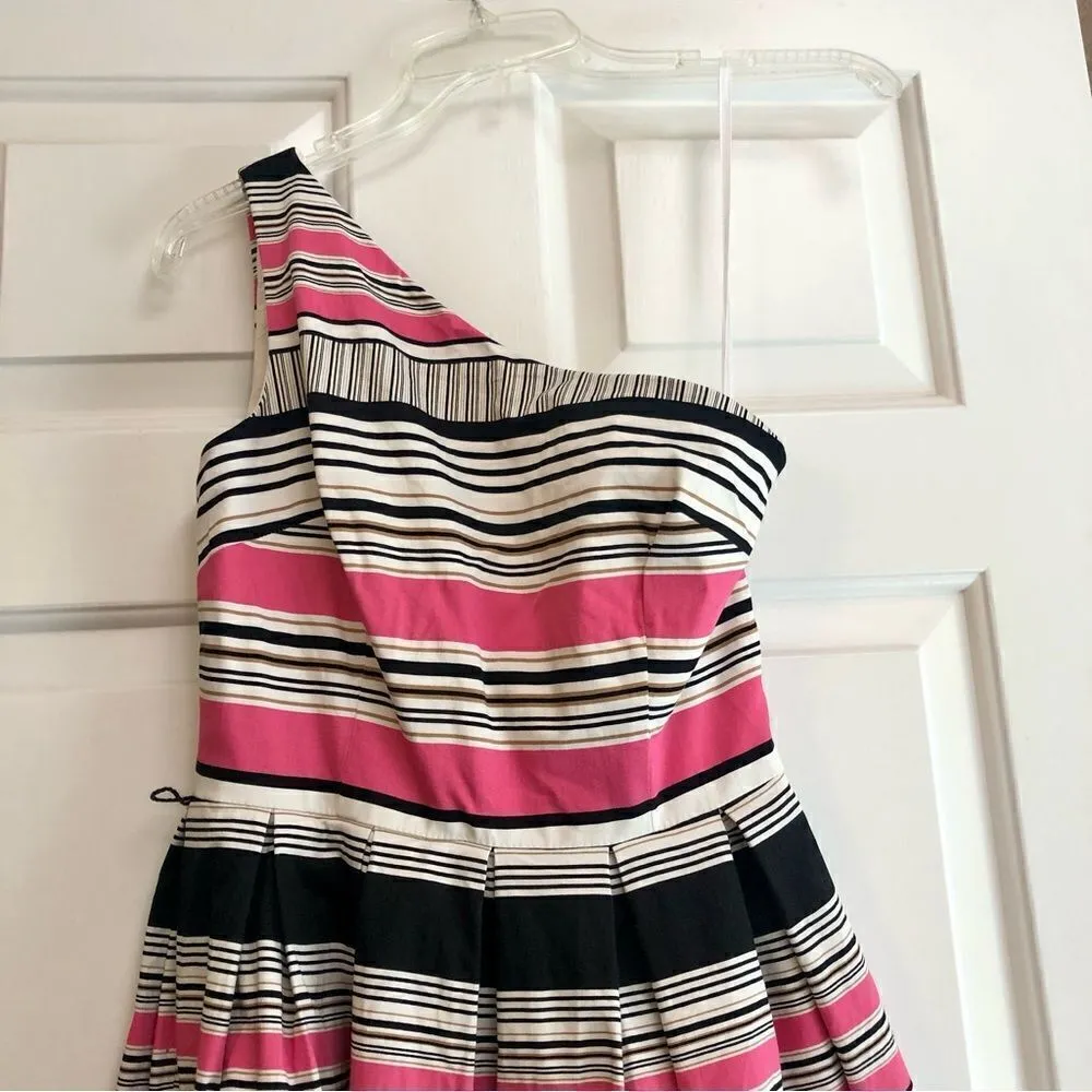 London Times One Strap Off The Shoulder Pink, Black, and White Dress Size 4 - Image 2