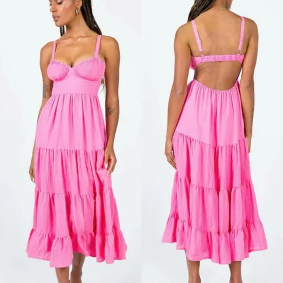 Princess Polly Pink Joella Corset Style Tiered Midi Sundress Size US 12 - Image 2
