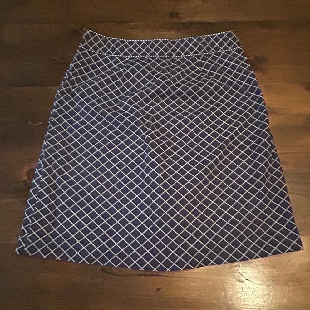 L.L. Bean Navy Blue Nautical Anchor Fisherman Plaid Skirt Pleated Cotton Women 8 - Image 3