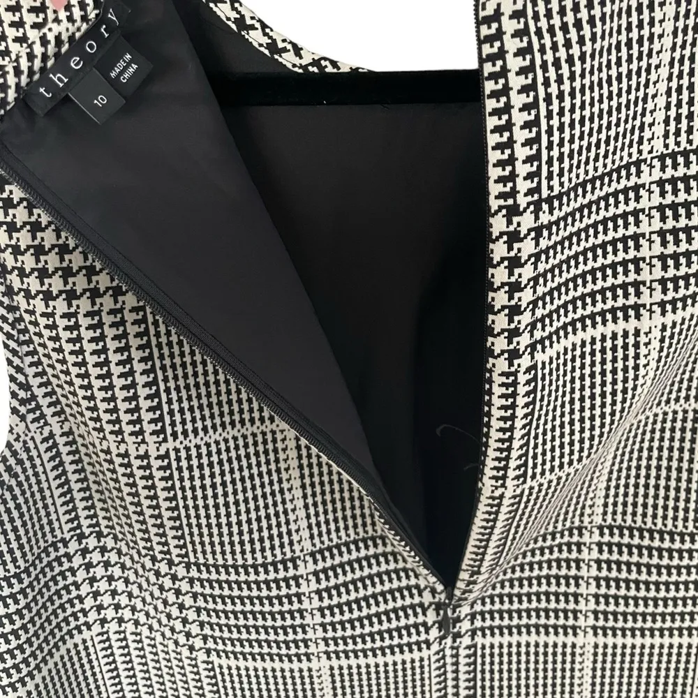 Theory Adraya Shift Dress Plaid Houndstooth Black White - Image 7