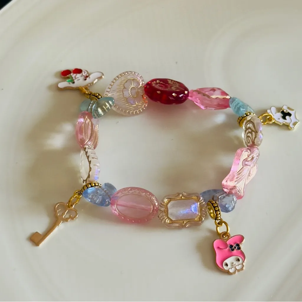 Colorful Beaded kawaii Charm Bracelet Pink - Image 3