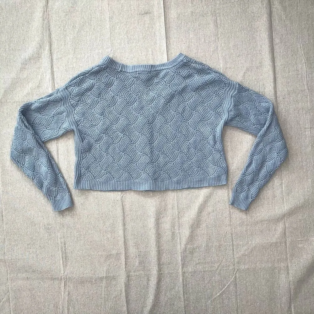 Sincerely Jules | Blue Wavy Knit Cropped Cardigan | Large - Image 2