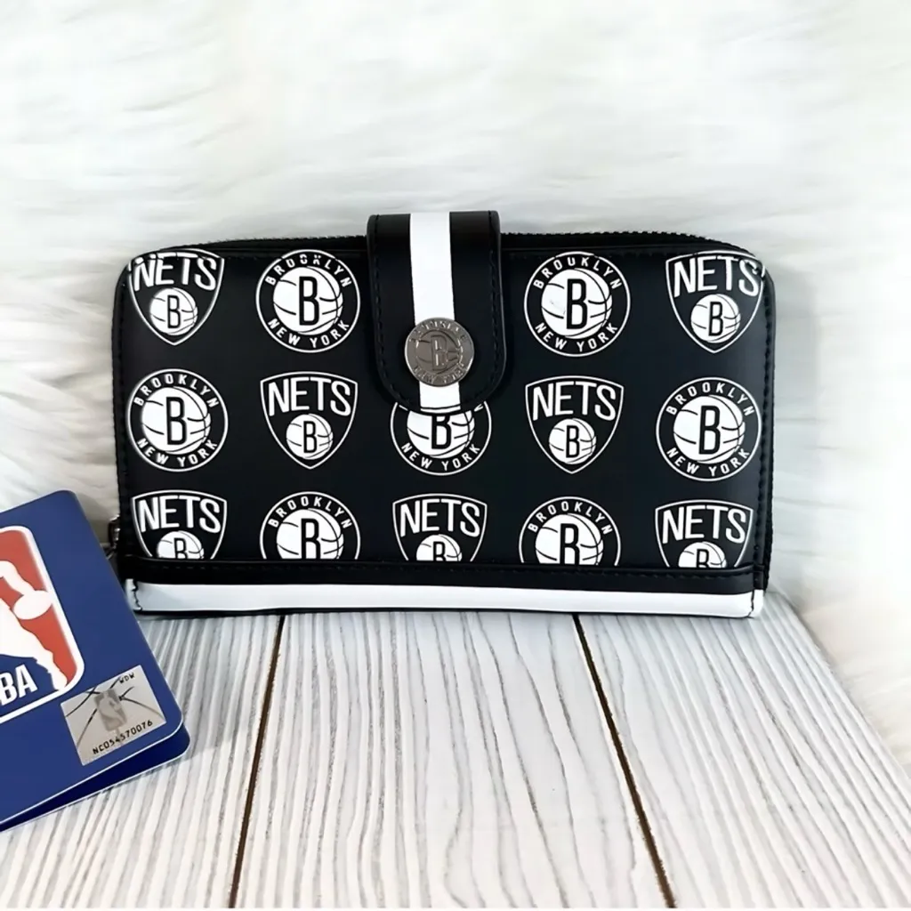 Loungefly NBA Brooklyn Nets Logo Zip Around Wallet NWTS - Image 9