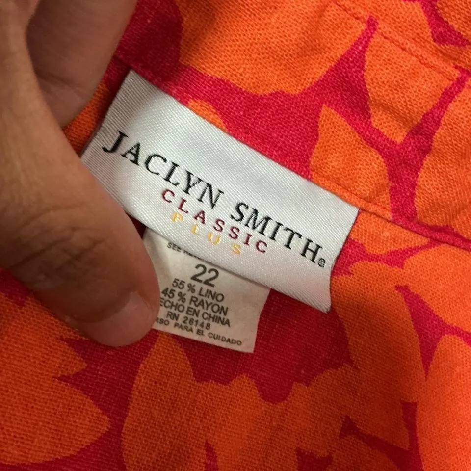 Jaclyn Smith Linen Floral Print Button Up Long Sleeve Blouse Coastal Sustainable - Image 4