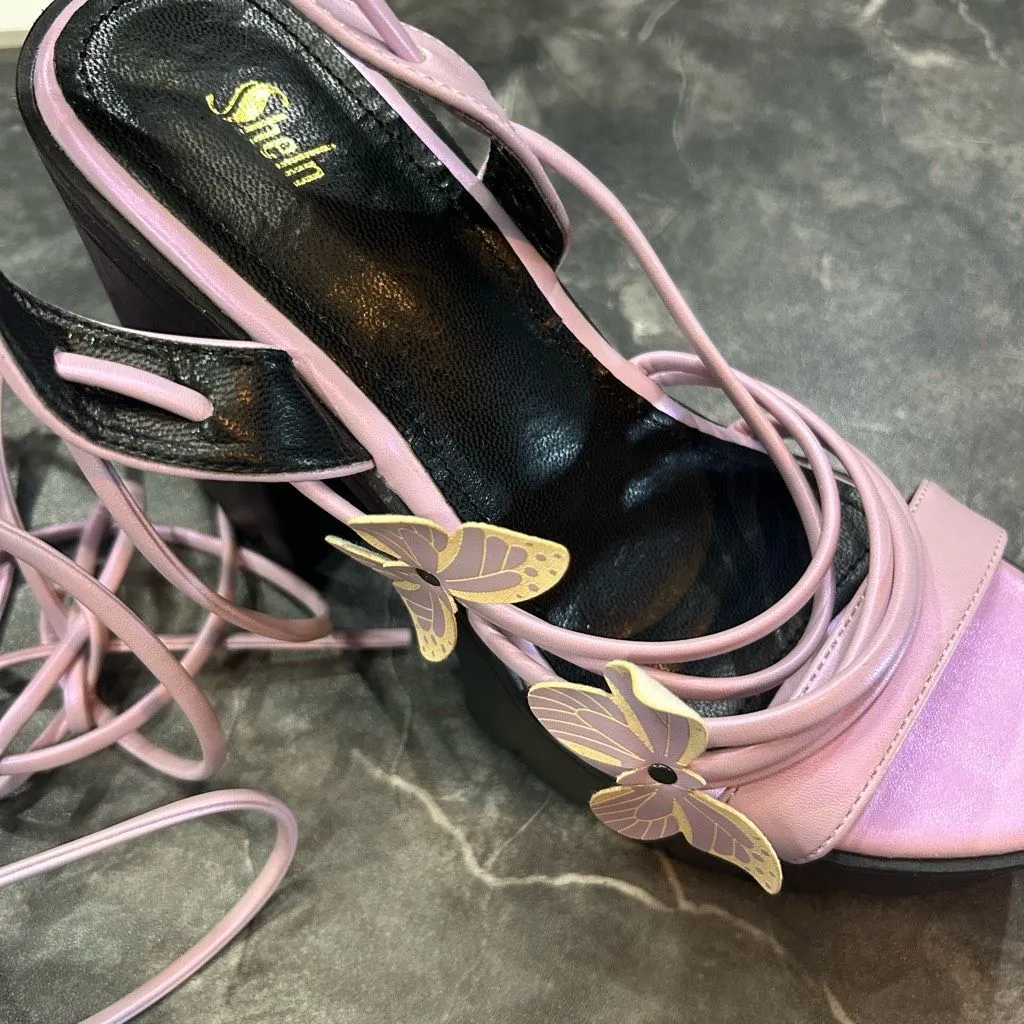 SHEIN Butterfly Chunky Heeled Purple Women’s Size 40/9.5 Shoes - Image 8