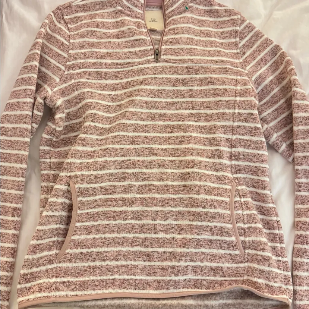 Thread + Supply Mauve White Stripe Fleece Quarter Zip Pullover L Cozy Chic - Image 2